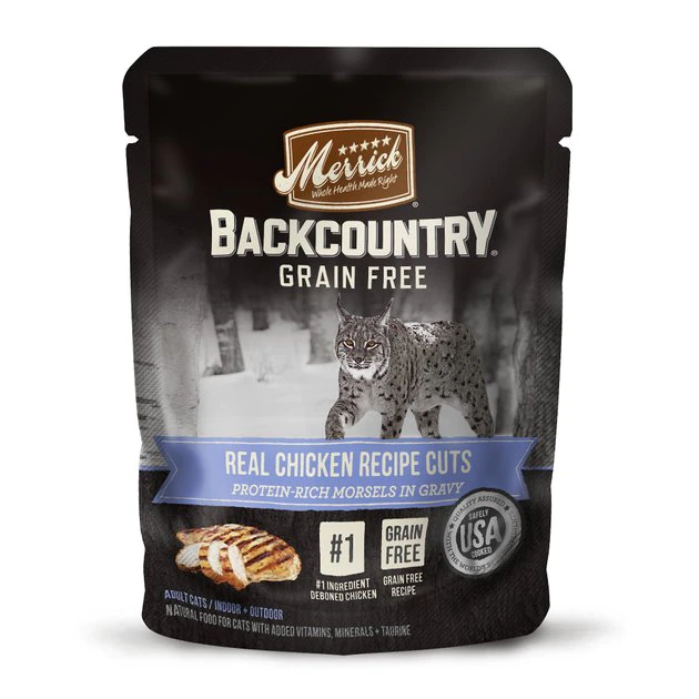 Merrick Backcountry Grain-Free Morsels in Gravy Real Chicken Recipe Cuts Cat Food Pouches 3 Merrick Backcountry Grain-Free Morsels in Gravy Real Chicken Recipe Cuts Cat Food Pouches