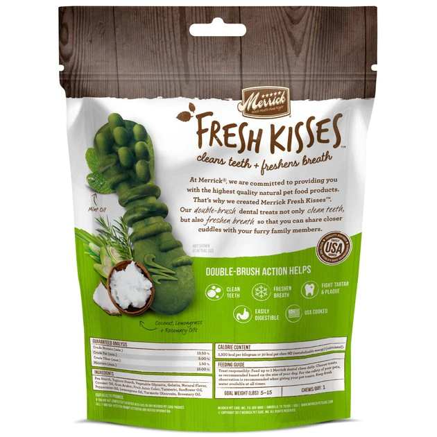 Merrick Fresh Kisses Double-Brush Coconut + Botanical Oils Infused X-Small Dental Dog Treats 4 Merrick Fresh Kisses Double-Brush Coconut + Botanical Oils Infused X-Small Dental Dog Treats - Image 2