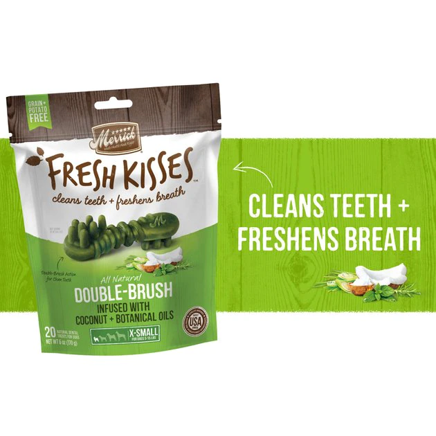 Merrick Fresh Kisses Double-Brush Coconut + Botanical Oils Infused X-Small Dental Dog Treats 5 Merrick Fresh Kisses Double-Brush Coconut + Botanical Oils Infused X-Small Dental Dog Treats - Image 3