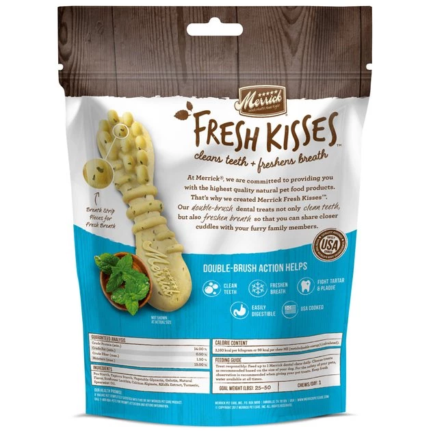 Merrick Fresh Kisses Double-Brush Mint Breath Strip Infused Medium Dental Dog Treats 4 Merrick Fresh Kisses Double-Brush Mint Breath Strip Infused Medium Dental Dog Treats - Image 2