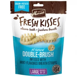Merrick Fresh Kisses Double-Brush Mint Breath Strip Infused Large Dental Dog Treats