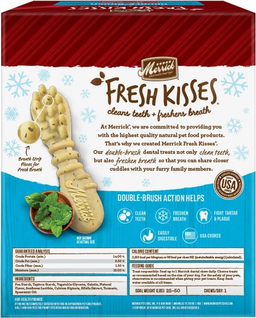 Merrick Fresh Kisses Holiday Double-Brush Mint-Flavored Dental Dog Treats 4 Merrick Fresh Kisses Holiday Double-Brush Mint-Flavored Dental Dog Treats - Image 2