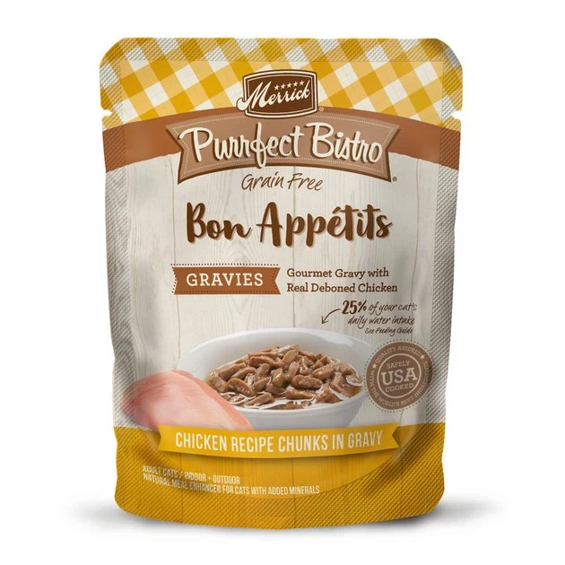 Merrick Purrfect Bistro Bon Appetits Grain-Free Chicken Recipe Chunks in Gravy Adult Cat Food Pouches 3 Merrick Purrfect Bistro Bon Appetits Grain-Free Chicken Recipe Chunks in Gravy Adult Cat Food Pouches