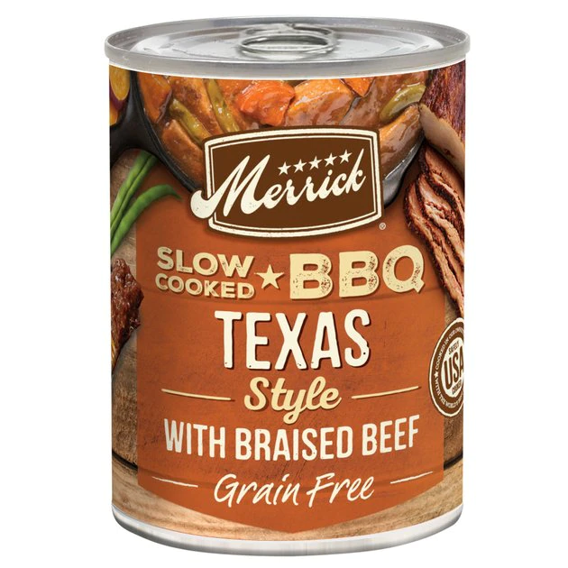 Merrick Slow-Cooked BBQ Texas Style Braised Beef Recipe Grain-Free Canned Dog Food, 12.7-oz can, case of 12 3 Merrick Slow-Cooked BBQ Texas Style Braised Beef Recipe Grain-Free Canned Dog Food, 12.7-oz can, case of 12