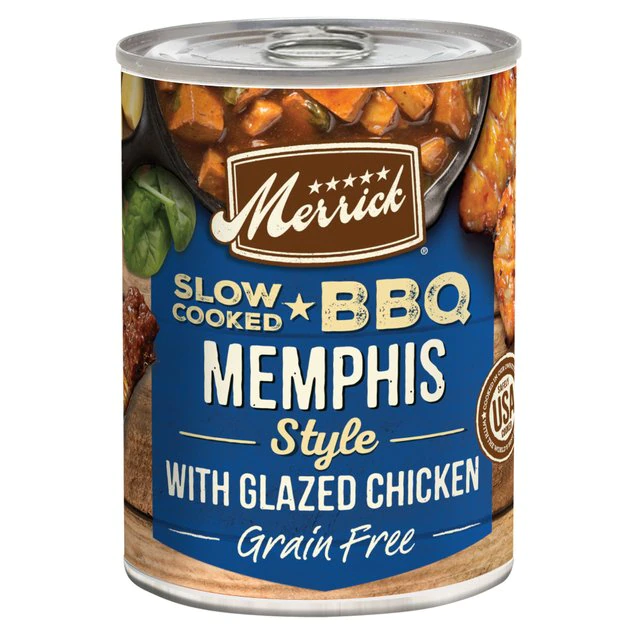 Merrick Slow-Cooked BBQ Memphis Style Glazed Chicken Recipe Grain-Free Canned Dog Food, 12.7-oz can, case of 12 3 Merrick Slow-Cooked BBQ Memphis Style Glazed Chicken Recipe Grain-Free Canned Dog Food, 12.7-oz can, case of 12