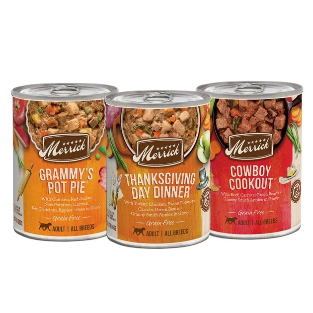 Merrick Favorites Recipes Variety Pack Grain-Free Wet Dog Food, 12.7-oz can, case of 12 3 Merrick Favorites Recipes Variety Pack Grain-Free Wet Dog Food, 12.7-oz can, case of 12