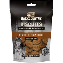 Merrick Backcountry Biscuits Real Beef + Bison Recipe Grain-Free Freeze-Dried Raw Coated Dog Treats