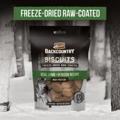 Merrick Backcountry Biscuits Real Lamb + Venison Recipe Grain-Free Freeze-Dried Raw Coated Dog Treats -Merrick || Blue Wilderness Sales 2022 237965 PT3. SY630 V1591384947
