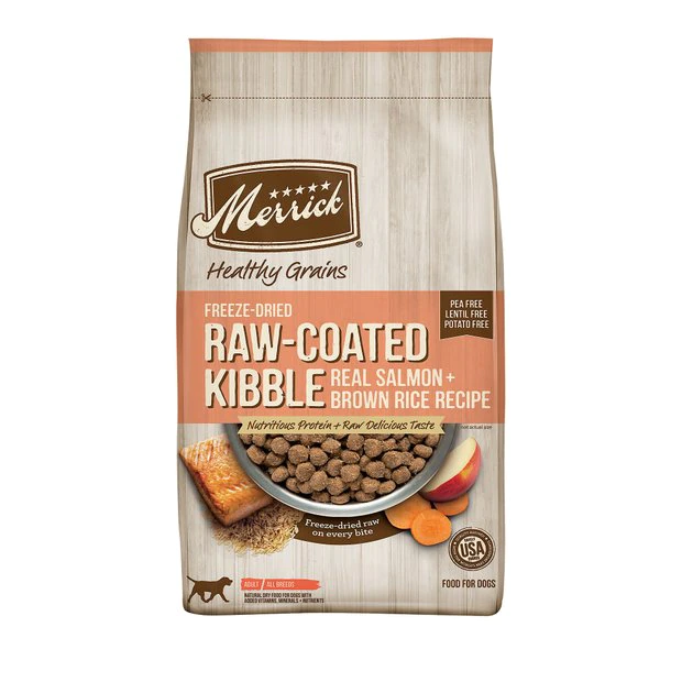Merrick Healthy Grains Raw-Coated Kibble Real Salmon + Brown Rice Recipe Freeze-Dried Dry Dog Food 3 Merrick Healthy Grains Raw-Coated Kibble Real Salmon + Brown Rice Recipe Freeze-Dried Dry Dog Food