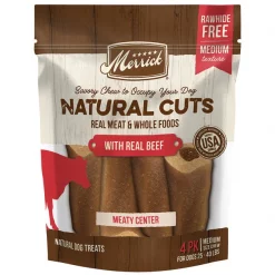 Merrick Natural Cuts Medium Real Beef Flavor Rawhide Free Dog Treats, 4 count