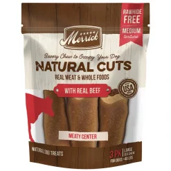 Merrick Natural Cuts Large Real Beef Flavor Rawhide Free Dog Treats, 3 count