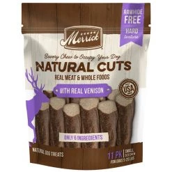 Merrick Natural Cuts Small Real Venison Rawhide Free Dog Treats, 11 count
