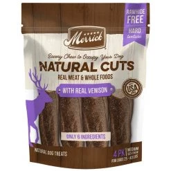 Merrick Natural Cuts Medium Real Venison Rawhide Free Dog Treats, 4 count