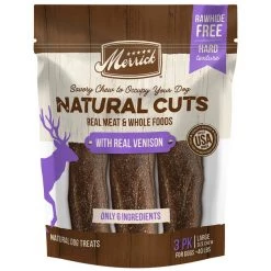 Merrick Natural Cuts Large Real Venison Rawhide Free Dog Treats, 3 count