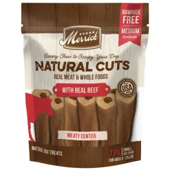 Merrick Natural Cuts Small Real Beef Rawhide Free Dog Treats, 7 count