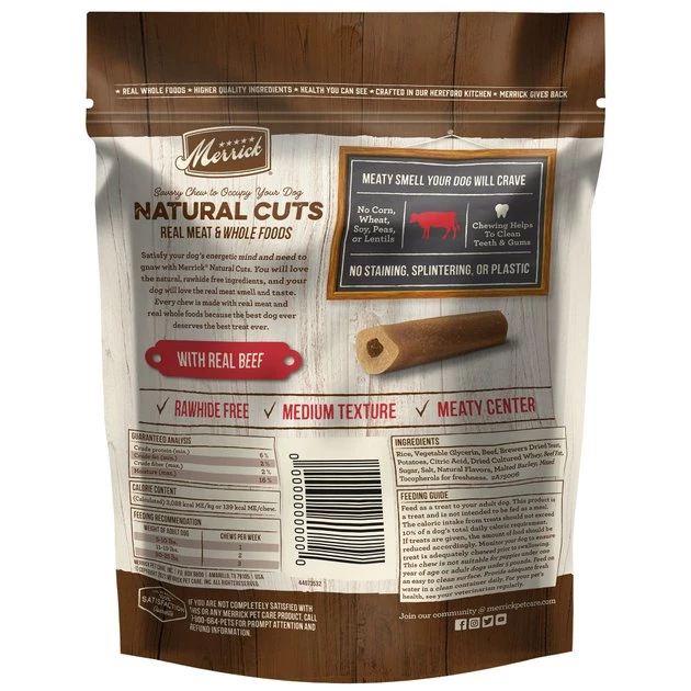 Merrick Natural Cuts Small Real Beef Rawhide Free Dog Treats, 7 count 4 Merrick Natural Cuts Small Real Beef Rawhide Free Dog Treats, 7 count - Image 2