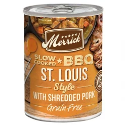 Merrick Grain-Free Slow-Cooked BBQ St. Louis Style with Shredded Pork Wet Dog Food, 12.7-oz can, case of 12