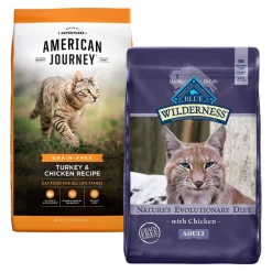 American Journey||Blue Buffalo American Journey Turkey & Chicken Recipe + Blue Buffalo Wilderness Chicken Recipe Grain-Free Dry Cat Food
