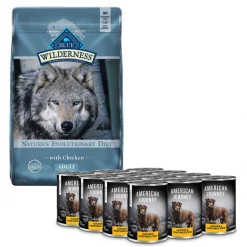 Blue Buffalo||American Journey Blue Buffalo Wilderness Chicken Recipe Grain-Free Dry Food + American Journey Stews Chicken & Vegetables Recipe in Gravy Grain-Free Canned Dog Food