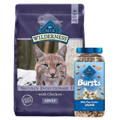 Blue Buffalo Wilderness Chicken Recipe Grain-Free Dry Food + Bursts With Paw-Licken Chicken Cat Treats