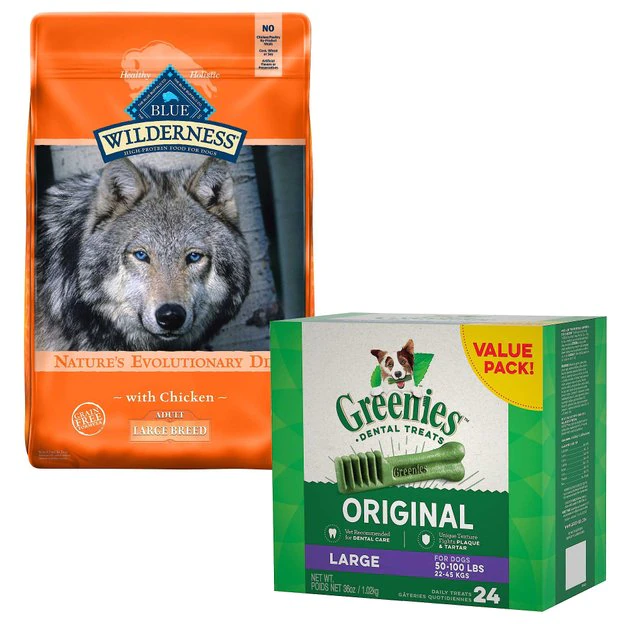 Blue Buffalo||Greenies Blue Buffalo Wilderness Large Breed Chicken Recipe Grain-Free Dry Food + Greenies Large Dental Dog Treats 3 Blue Buffalo||Greenies Blue Buffalo Wilderness Large Breed Chicken Recipe Grain-Free Dry Food + Greenies Large Dental Dog Treats
