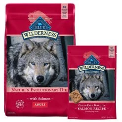 Blue Buffalo Wilderness Salmon Recipe Grain-Free Dry Food + Trail Treats Grain-Free Salmon Biscuits Dog Treats