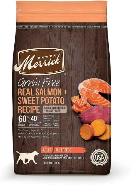 Merrick Grain-Free Real Salmon & Sweet Potato Recipe Dry Food + Fresh Kisses Double-Brush Mint Breath Strip Infused Medium Dental Dog Treats 4 Merrick Grain-Free Real Salmon & Sweet Potato Recipe Dry Food + Fresh Kisses Double-Brush Mint Breath Strip Infused Medium Dental Dog Treats - Image 2