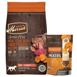 Merrick||Instinct Merrick Real Texas Beef + Sweet Potato Recipe Grain-Free Adult Dry Food + Instinct Freeze Dried Raw Boost Mixers Grain-Free Gut Health Recipe Dog Food Topper