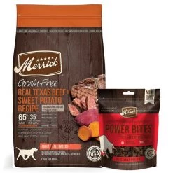 Merrick Real Texas Beef + Sweet Potato Recipe Grain-Free Adult Dry Food + Power Bites Real Texas Beef Recipe Grain-Free Soft & Chewy Dog Treats