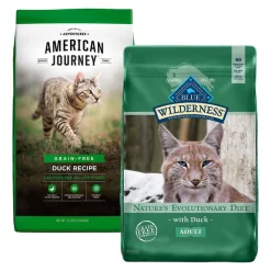 American Journey||Blue Buffalo American Journey Duck Recipe Grain-Free Dry Cat Food, 12-lb bag + Blue Buffalo Wilderness Duck Recipe Grain-Free Dry Cat Food, 11-lb bag