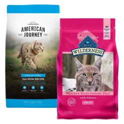 American Journey||Blue Buffalo American Journey Salmon Recipe Grain-Free Dry Cat Food, 5-lb bag + Blue Buffalo Wilderness Salmon Recipe Grain-Free Dry Cat Food, 5-lb bag