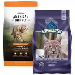 American Journey||Blue Buffalo American Journey Turkey & Chicken Recipe Grain-Free Dry Cat Food, 5-lb bag + Blue Buffalo Wilderness Chicken Recipe Grain-Free Dry Cat Food, 6-lb bag