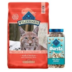 Blue Buffalo Wilderness Indoor Hairball & Weight Control Chicken Recipe Grain-Free Dry Cat Food, 11-lb bag + Blue Buffalo Bursts With Savory Seafood Cat Treats, 12-oz tub