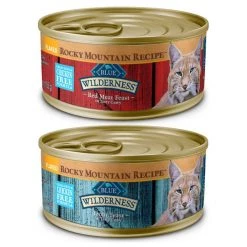 Blue Buffalo Wilderness Rocky Mountain Recipe Flaked Red Meat Feast Adult Grain-Free Canned Cat Food, 5.5-oz, case of 24 + Blue Buffalo Wilderness Rocky Mountain Recipe Flaked Trout Feast Adult Grain-Free Canned Cat Food, 5.5-oz, case of 24