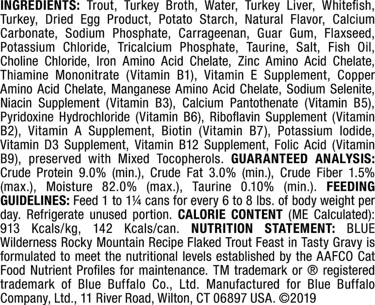 Blue Buffalo Wilderness Rocky Mountain Recipe Flaked Red Meat Feast Adult Grain-Free Canned Cat Food, 5.5-oz, case of 24 + Blue Buffalo Wilderness Rocky Mountain Recipe Flaked Trout Feast Adult Grain-Free Canned Cat Food, 5.5-oz, case of 24 8 Blue Buffalo Wilderness Rocky Mountain Recipe Flaked Red Meat Feast Adult Grain-Free Canned Cat Food, 5.5-oz, case of 24 + Blue Buffalo Wilderness Rocky Mountain Recipe Flaked Trout Feast Adult Grain-Free Canned Cat Food, 5.5-oz, case of 24 - Image 6