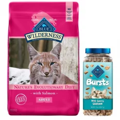 Blue Buffalo Wilderness Salmon Recipe Grain-Free Dry Cat Food, 11-lb bag + Blue Buffalo Bursts With Savory Seafood Cat Treats, 12-oz tub