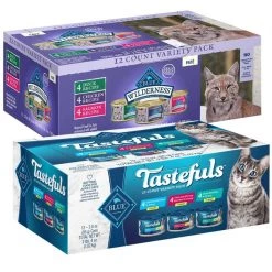 Blue Buffalo||Blue Buffalo Blue Buffalo Tastefuls Tuna, Chicken, Fish & Shrimp Entrées Variety Pack Flaked Wet Food + Wilderness Pate Variety Pack Duck, Chicken & Salmon Grain-Free Cat Canned Food