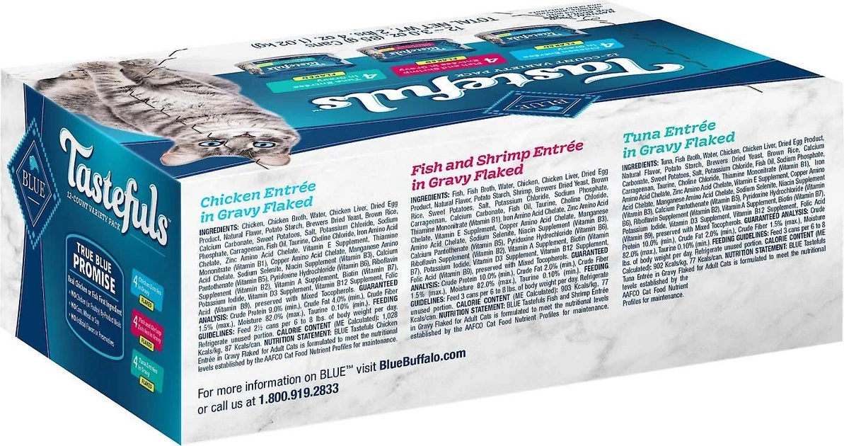 Blue Buffalo||Blue Buffalo Blue Buffalo Tastefuls Tuna, Chicken, Fish & Shrimp Entrées Variety Pack Flaked Wet Food + Wilderness Pate Variety Pack Duck, Chicken & Salmon Grain-Free Cat Canned Food 5 Blue Buffalo||Blue Buffalo Blue Buffalo Tastefuls Tuna, Chicken, Fish & Shrimp Entrées Variety Pack Flaked Wet Food + Wilderness Pate Variety Pack Duck, Chicken & Salmon Grain-Free Cat Canned Food - Image 3