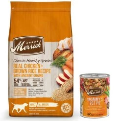 Merrick Classic Healthy Grains Real Chicken + Brown Rice Recipe with Ancient Grains Dry Food + Wet Dog Food Grammy's Pot Pie