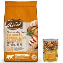 Merrick Classic Healthy Grains Real Chicken + Brown Rice Recipe with Ancient Grains Dry Food + Wet Dog Food Wingaling