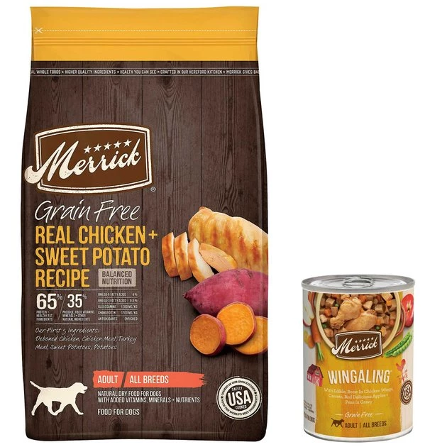 Merrick Real Chicken + Sweet Potato Recipe Dry Food + Wet Dog Food Wingaling 3 Merrick Real Chicken + Sweet Potato Recipe Dry Food + Wet Dog Food Wingaling