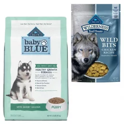 Blue Buffalo Baby BLUE Healthy Growth Formula Grain-Free High Protein, Natural Puppy Dry Dog Food, Chicken and Pea Recipe + Wilderness Trail Treats Chicken Wild Bits Grain-Free Training Treats