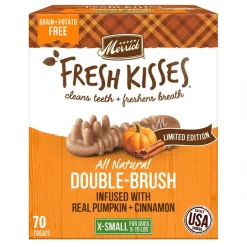 Merrick Fresh Kisses Real Pumpkin & Cinnamon Toy Breed Dog Dental Treats, 70 count