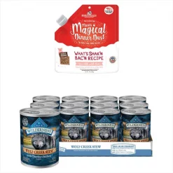 Blue Buffalo||Stella & Chewy's Blue Buffalo Wilderness Wolf Creek Chunky Chicken Stew Canned Food + Stella & Chewy's Marie's Magical Dinner Dust Bacon Freeze-Dried Dog Food Topper