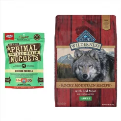 Blue Buffalo||Primal Blue Buffalo Wilderness Rocky Mountain Red Meat Dry Food + Primal Chicken Formula Freeze-Dried Dog Food