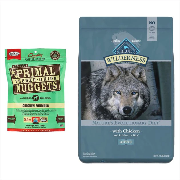 Blue Buffalo||Primal Blue Buffalo Wilderness Chicken Dry Food + Primal Chicken Formula Freeze-Dried Dog Food 3 Blue Buffalo||Primal Blue Buffalo Wilderness Chicken Dry Food + Primal Chicken Formula Freeze-Dried Dog Food