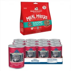 Blue Buffalo||Stella & Chewy's Blue Buffalo Wilderness Salmon & Chicken Grill Canned Food + Stella & Chewy's Salmon & Cod Meal Mixers Freeze-Dried Dog Food Topper