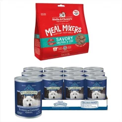 Blue Buffalo||Stella & Chewy's Blue Buffalo Wilderness Turkey & Chicken Canned Food + Stella & Chewy's Savory Salmon & Cod Meal Mixers Freeze-Dried Dog Food Topper