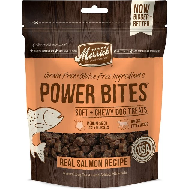 Merrick Power Bites Real Salmon Recipe Grain-Free Soft & Chewy Dog Treats 3 Merrick Power Bites Real Salmon Recipe Grain-Free Soft & Chewy Dog Treats