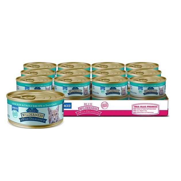 Blue Buffalo Wilderness Wild Delights Minced Chicken & Trout in Tasty Gravy Grain-Free Canned Cat Food 3 Blue Buffalo Wilderness Wild Delights Minced Chicken & Trout in Tasty Gravy Grain-Free Canned Cat Food